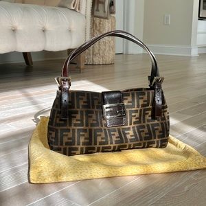Fendi baguette zucca ff monogram canvas shoulder bag